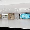 Modern Public Office Space With Open Workstations Blue Walls Gray Carpet And Hanging Lights