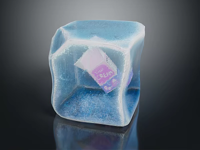 Frozen Food Package Inside Clear Ice Cube Container With Blue Tint And Reflection 3d model