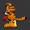 Orange Garfield Waving Hand And Yellow Dog Toy Figures With Tongue Out On Dark Surface