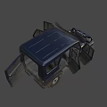 Old Off-Road Vehicle With Open Hood And Doors Rusty Stains And Large Tires