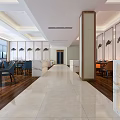 Modern Restaurant Interior With Large Windows Wooden Flooring Dining Tables And Chairs