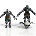 Sci Fi Armored Characters With Mechanical Drone Creature In White Background 3d model