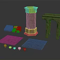 Architectural Scene Components Including Column Archway Bricks Stone Slabs And Clay Pots 3d model