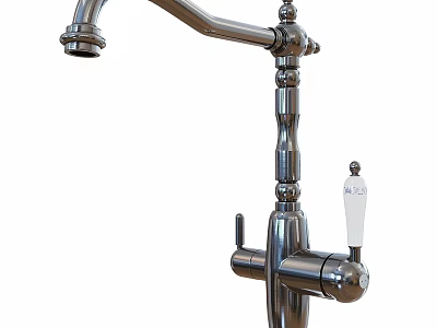 Modern Stainless Steel Kitchen Faucet With Swivel Spout And White Handle 3d model