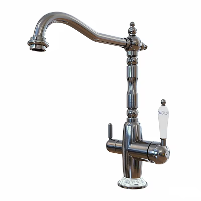 Modern Stainless Steel Kitchen Faucet With Swivel Spout And White Handle 3d model
