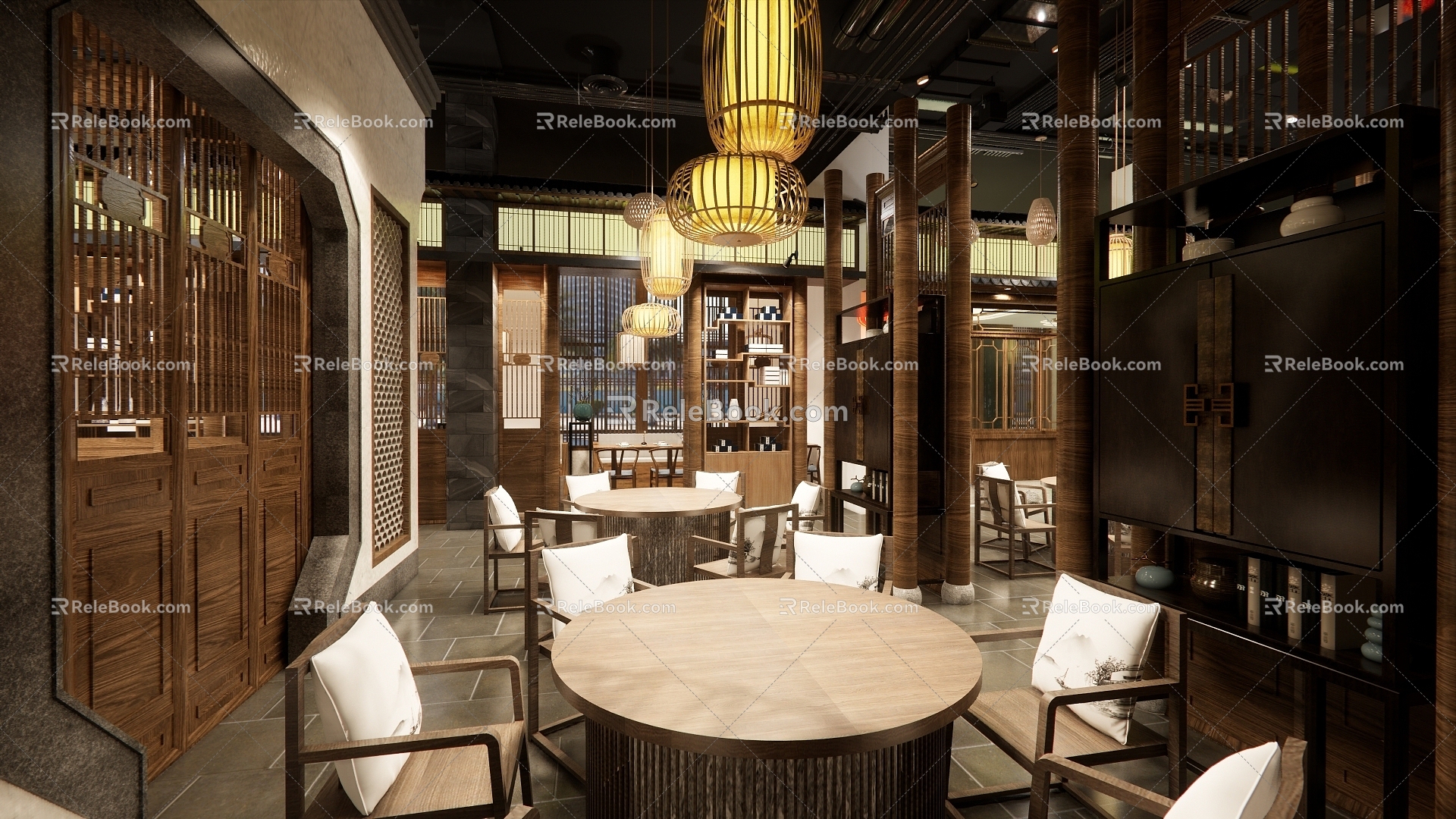 Modern New Chinese Tea Restaurant 3d model