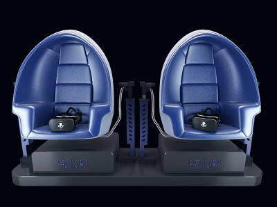Blue Egg Shaped 9DVR Seats With VR Headsets For Immersive Experience 3d model