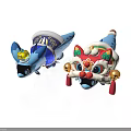 Traditional Chinese Style Decorative Dolls Blue Dragon Fish And Red Lion Head With Bells