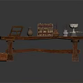 Traditional Wooden Table with Abacus Brush Holder Ink Stone and Heavy Carved Legs