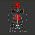 Industrial Equipment With Red Control Box Silver Tubular Components And Metal Stand With Wheels
