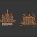 Traditional Chinese Architectural Roof Structures With Tiled Surfaces And Dragon Carvings
