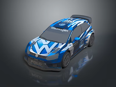 Volkswagen Polo Rally Car With Blue Stylish Livery And Sporty Rear Spoiler 3d model
