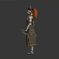 Detailed Mechanical Character In Brown Robes With Metallic Parts And Hat