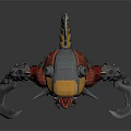 Fierce Mythical Warrior Creature With Red Body Yellow Black Armor And Silver Claw Weapons