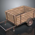 Rustic Wooden Trailer With Wooden Bed Metal Frame And Single Wheel