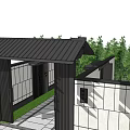 Japanese Style Entrance Gate With Black Roof White Walls Stone Path And Surrounding Trees