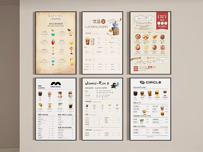 Colorful Cafe Menu Designs With Various Drinks And Food Items 3d model