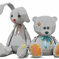 Handmade Stuffed Rabbit and Bear Dolls with Striped Ribbon and Orange Paws Me To You