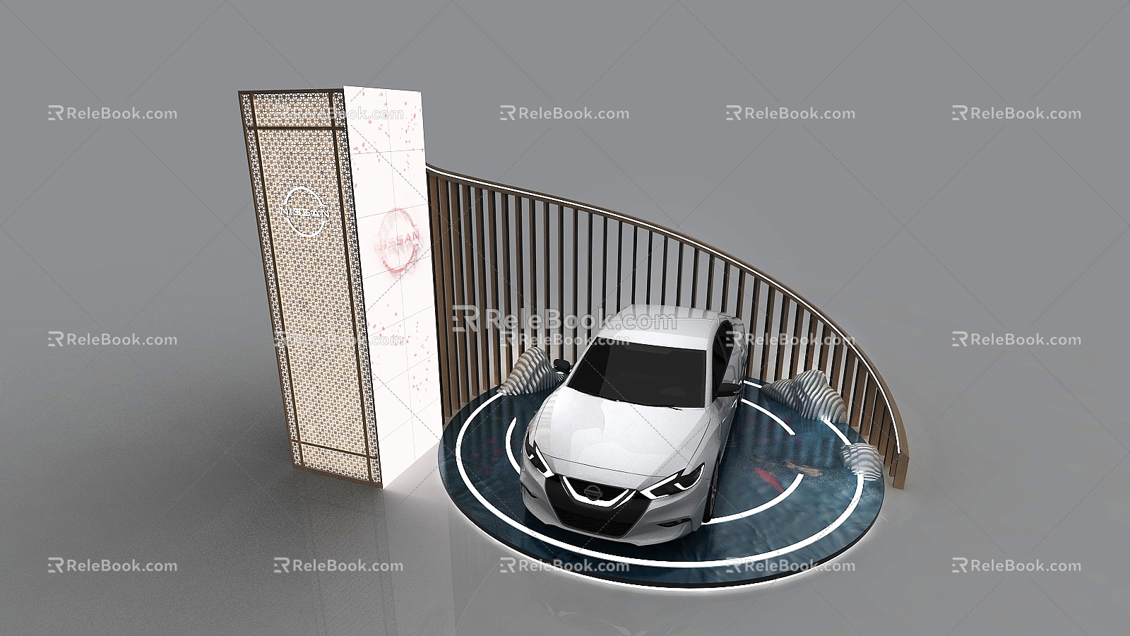 nissan car abstract mountain table arc background 3d model