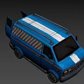 Blue Van With Yellow Black Stripes And Roof Rack Exterior Design