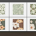 Colorful Floral Decorative Wall Art With Green Brown Backgrounds And White Flowers