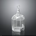 White Birdcage With Delicate Openwork Structure And Hexagonal Base On Reflective Surface