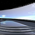 Elegant Modern Stage Featuring Blue Lighting Circular Steps And Globe Graphics 3d model
