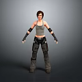 Action Ready Woman In Gray Tank Top Black Arm Guards And Dark Cargo Pants