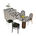 French Middle-style Middle Island Table and Chair Combination Marble Semi-circular Middle Island Table Vase Fruit 3d model