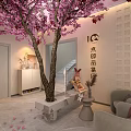Beauty Hair Salon Interior Design With Cherry Blossom Tree Cozy Sofa And Decorative Wall