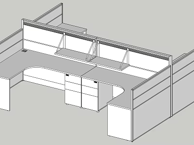 Functional Office Desk With Partition Multiple Workstations Drawers And Storage Cabinets 3d model