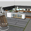 Modern Outdoor Garden Landscape With Patio Marble Counter Seating And Green Plants