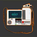 Orange And White Portable Audio Device With QUIET Screen Branded Strap Buttons And Speaker