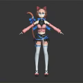 Cute Cat Ear Girl Character With Pink Outfit Black Skirt And White Stockings