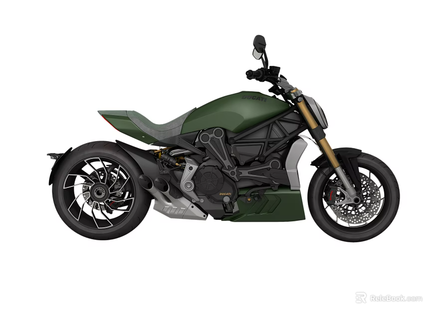 Dark Green Modern Motorcycle With Sleek Body Large Wheels And Single Seat 3d model 