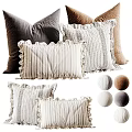 Collection of Stylish Striped and Ruffled Edge Pillows in Gray and Beige Tones