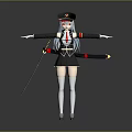 Anime Style Female Character 3D Model With Uniform Hat Long Silver Hair And Sword