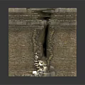 Modern Scene With Broken Brick Wall Cracks Collapsed Bricks And Scattered Stones
