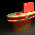 Elegant Red Display Cabinets With Golden Accents On Black Background