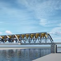 Modern Bridge Design With Metal Frame And Wooden Walkway Over Water Surface
