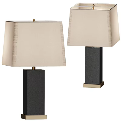 Contemporary Pair of Table Lamps With Beige Fabric Shade Black Square Base And Gold Accent 3d model