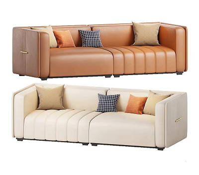 Modern Sectional Sofa Design With Brown Beige Upholstery And Decorative Pillows 3d model