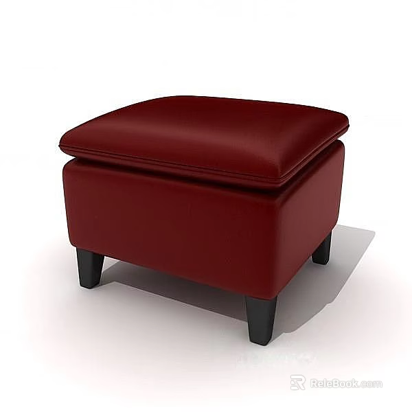 Red Leather Square Footstool With Black Legs And Comfortable Cushion 3d model 