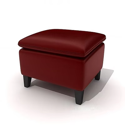Red Leather Square Footstool With Black Legs And Comfortable Cushion 3d model