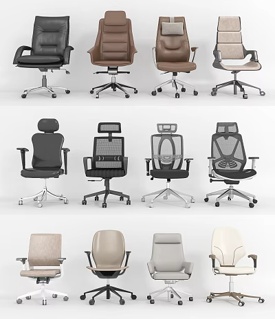 Ergonomic Office Chairs With Mesh Back And Leather Seat In Various Colors 3d model