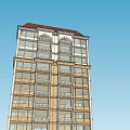 Modern Tall Building With Multiple Floors And Large Windows Against Blue Sky