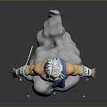 3D Rendered Mythological Elder Figure With White Hair Beard Blue Cloth On Cloud And Lightning