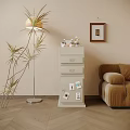 White Decorative Cabinet With Drawers Door And Photos In Living Room With Sofa Floor Lamp