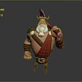 Cartoon Viking Man With Horned Headdress Holding Axe in Red Plaid Attire Standing Pose