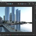 Modern High Rise Office Towers With Glass Curtain Walls By Waterfront Commercial Area